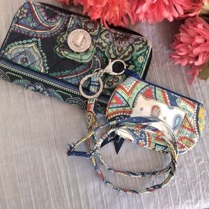 VERA BRADLEY Rhythm & Blues turn lock wallet & Marina Paisley zip ID lanyard